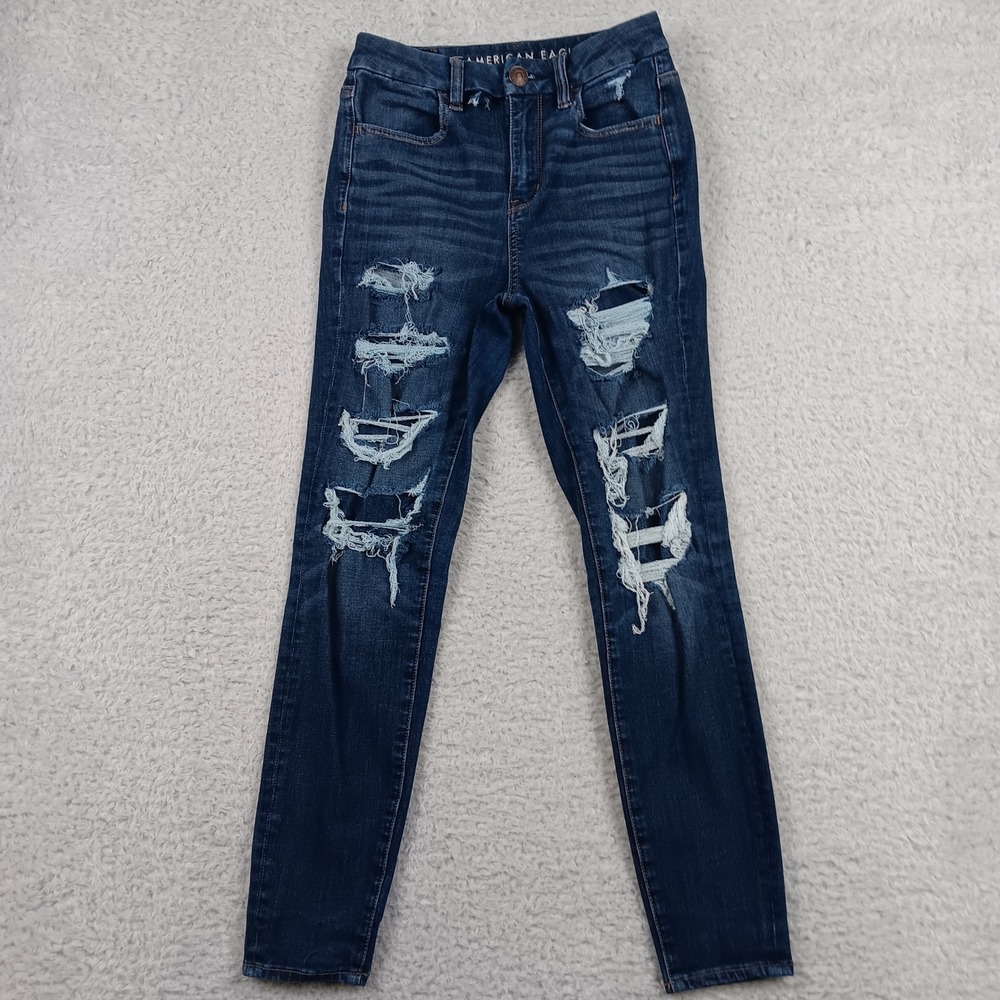 American Eagle Jegging Curvy Hi-Rise Women 2 Short Dark Distressed RN 54485
